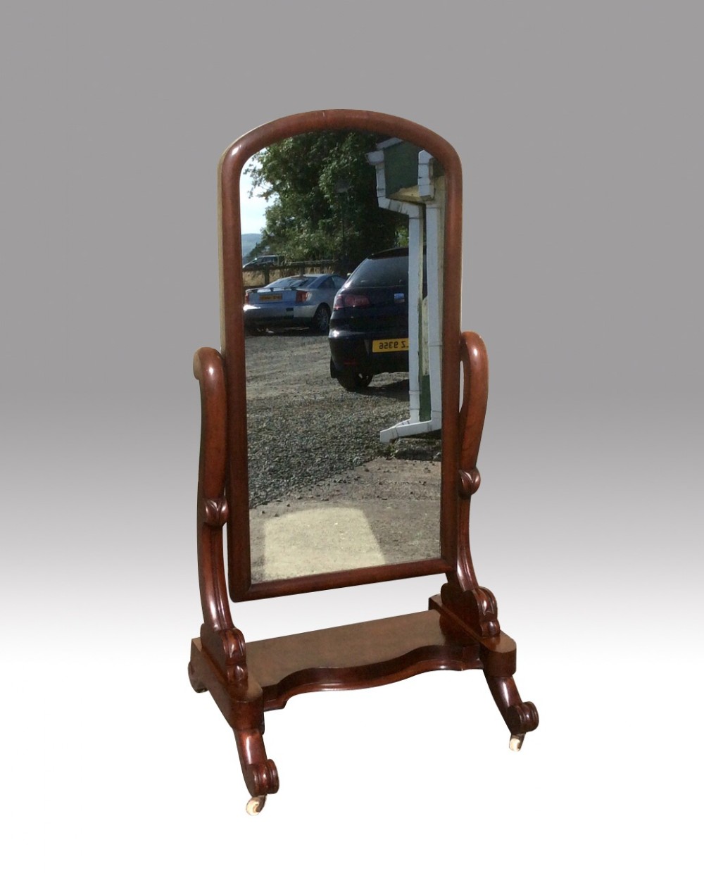 lQuality Antique Mahogany Cheval Mirror