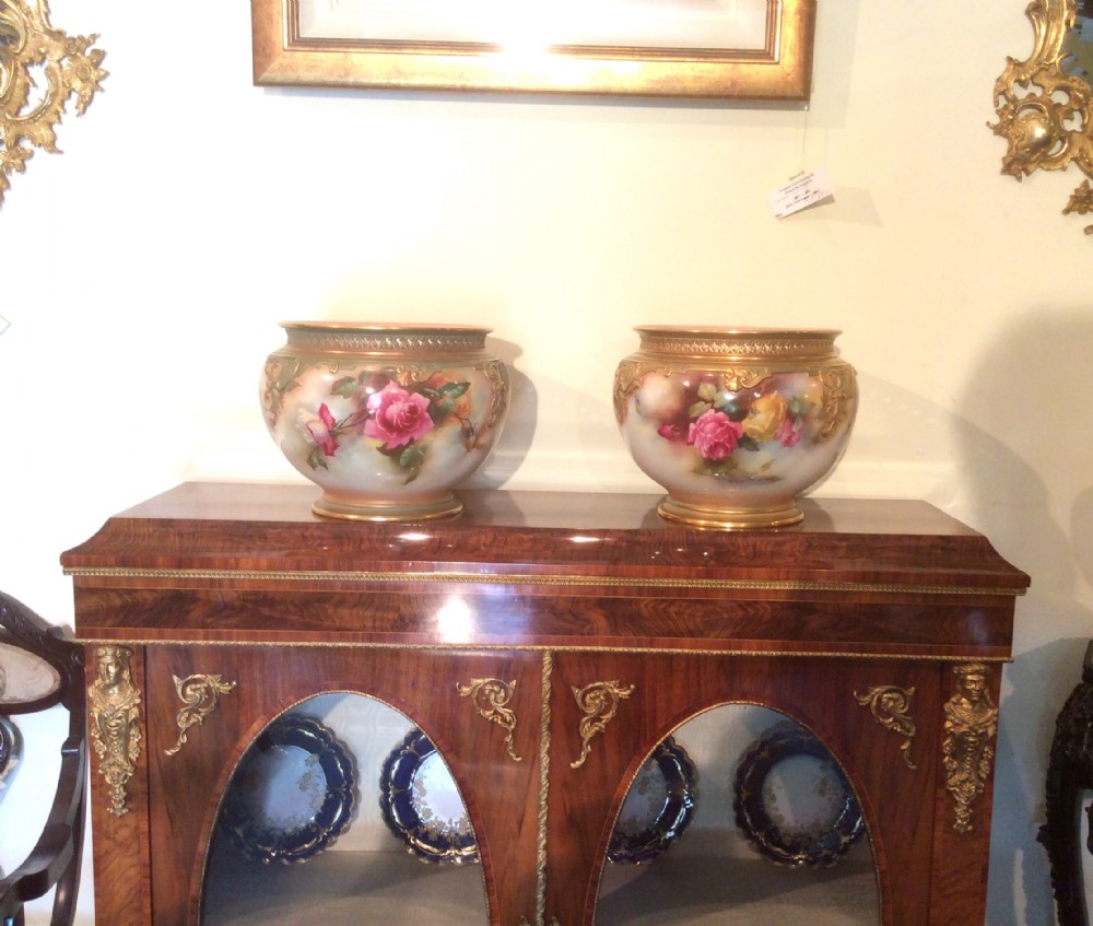Two fantastic large hand painted gilded Royal Worcester jardinieres