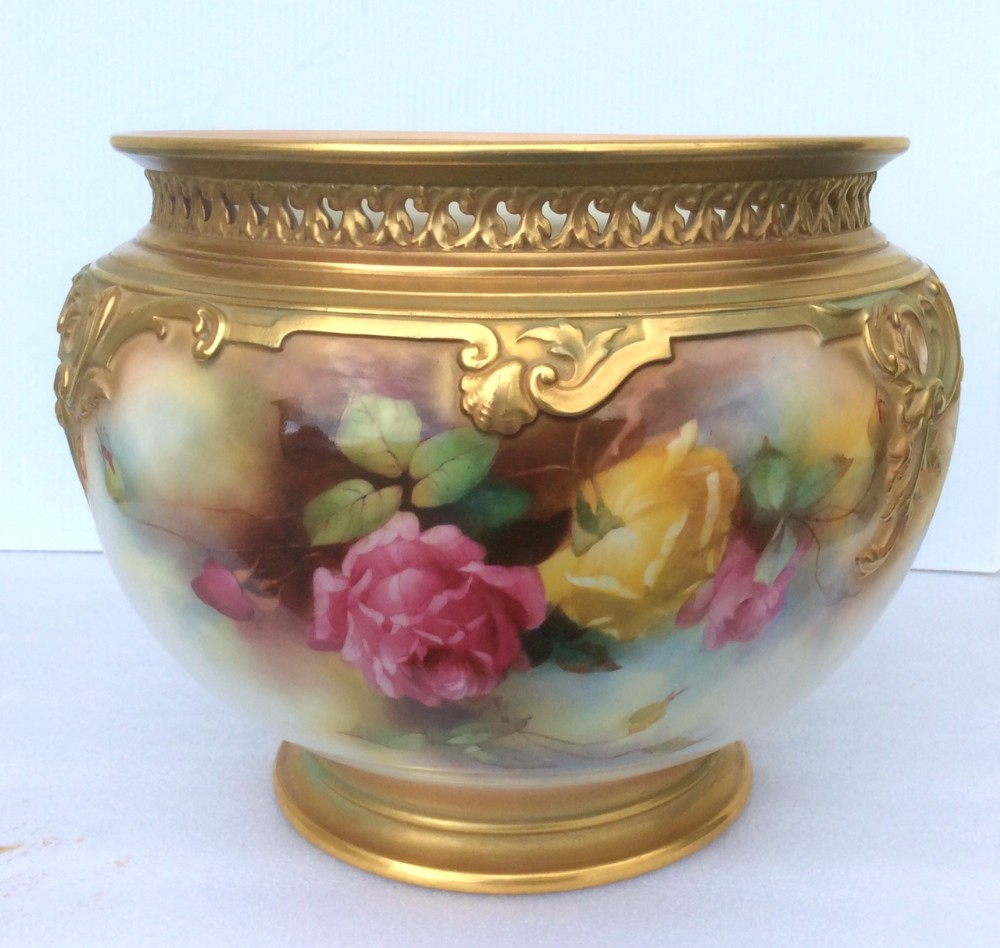 Stunning large hand painted gilded Royal Worcester jardinière