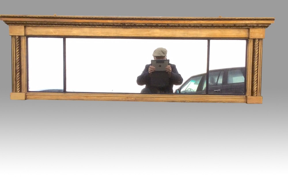 Rare Period gilt narrow antique regency  overmantel mirror