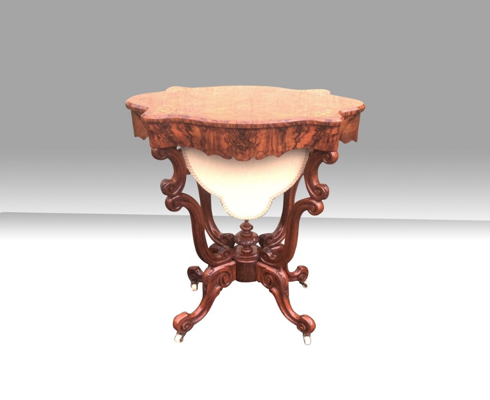 Magnificent Inlaid Burr Walnut Victorian Antique Sewing,Work Table