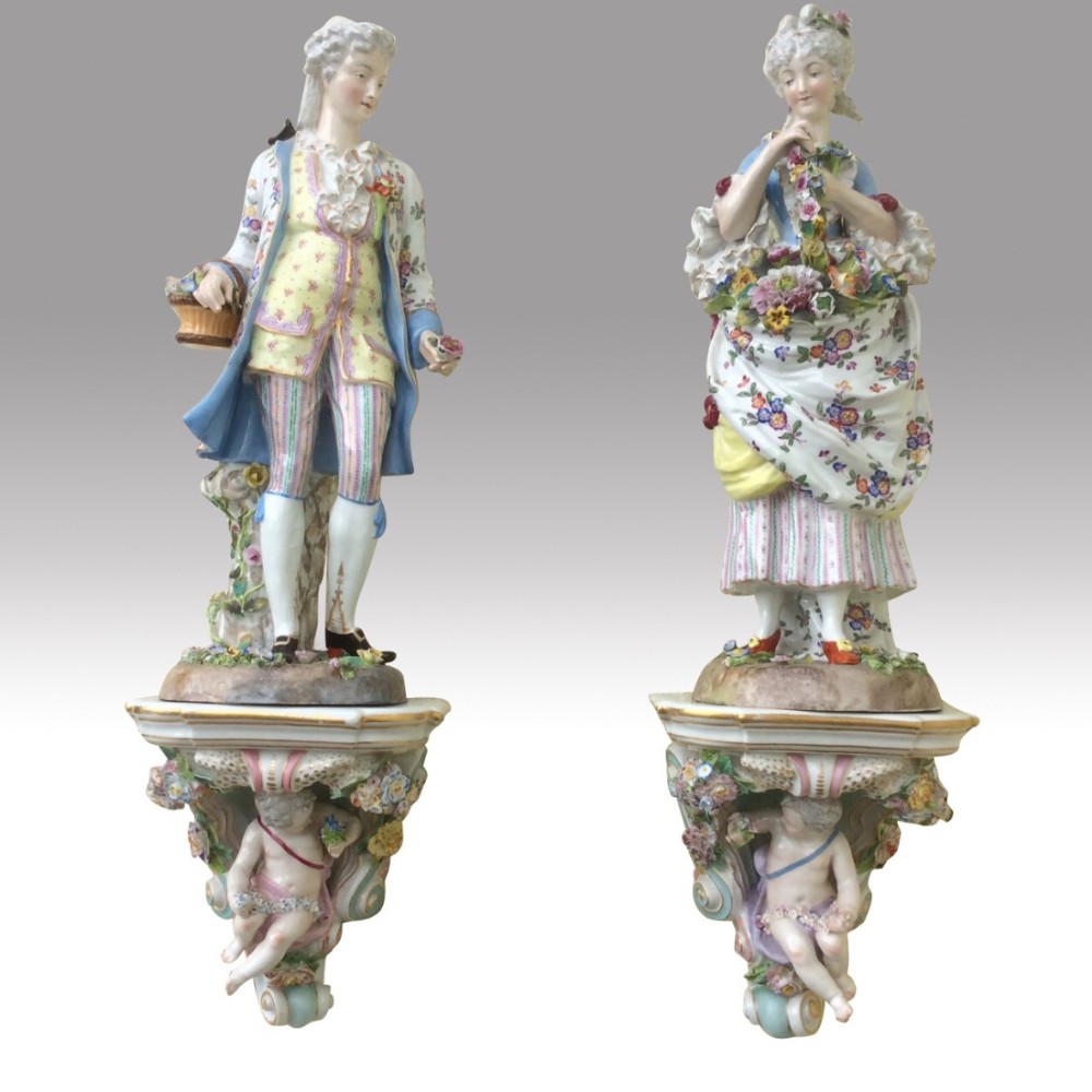 Magnificent pair of Antiques German (Meissen?) porcelain figurines 