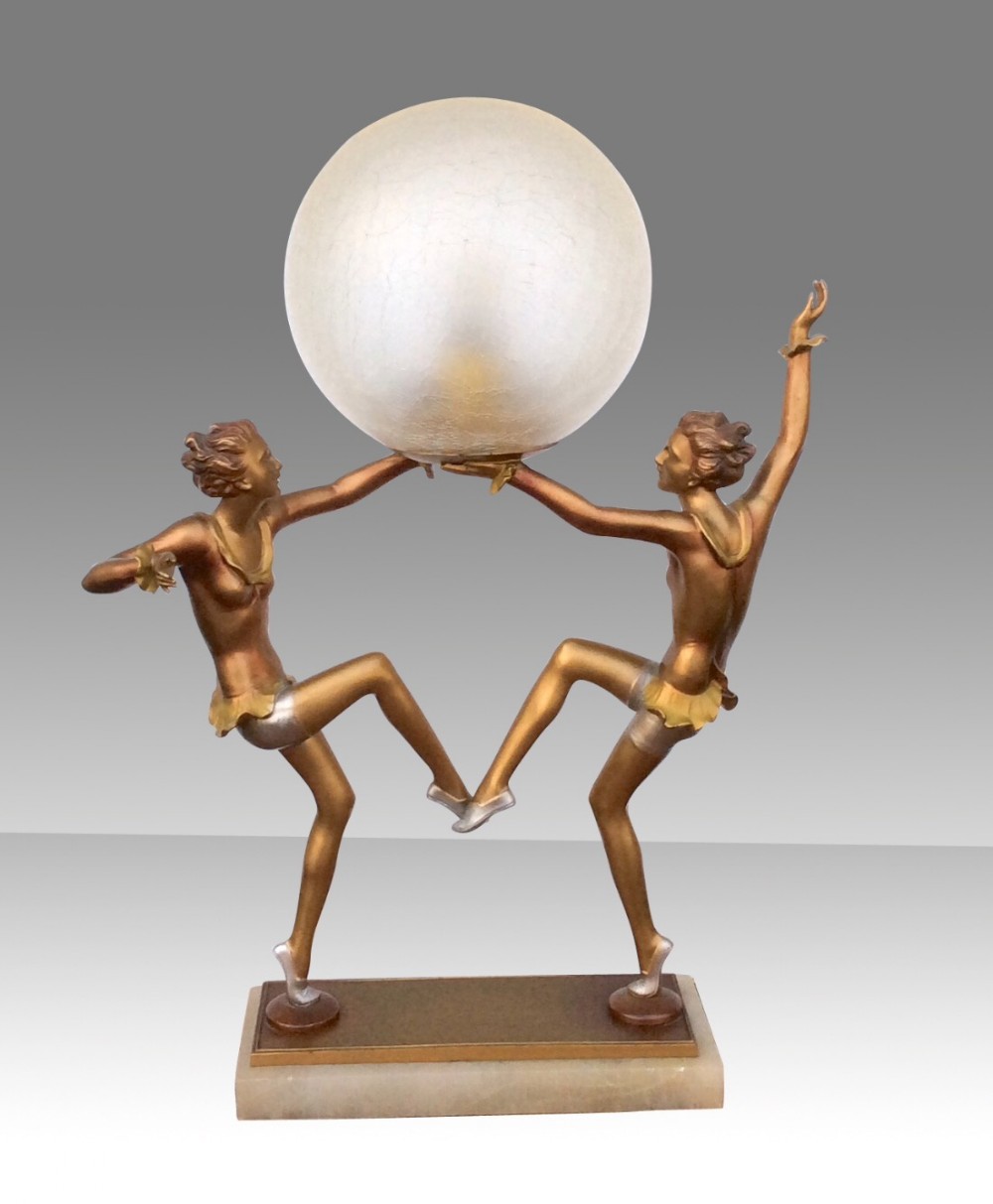 Fabulous  stylish art deco twin dancing figure antique lady lamp, 