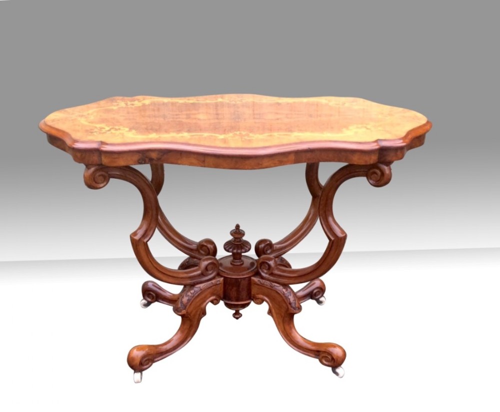 Magnificent Antique Marquetry Inlaid Burr Walnut Window Table,Occasional Table.