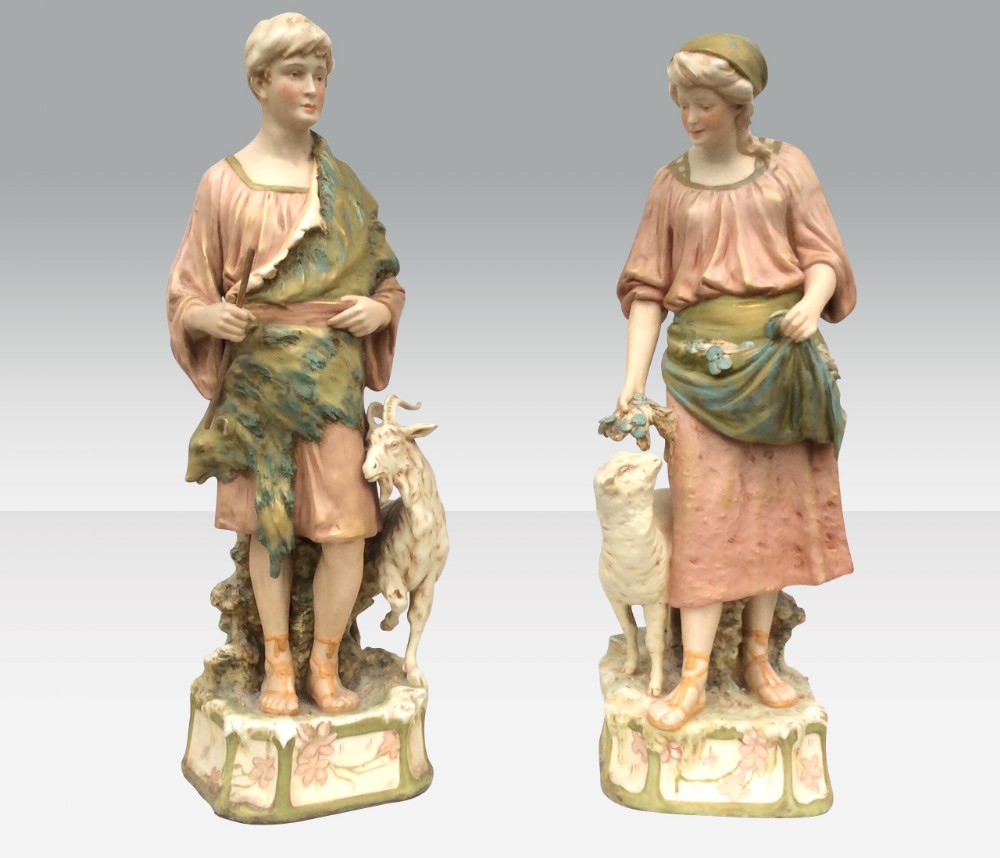 Fabulous Large Pair Of Royal Dux Figures Of Shepherd and Shepherdess