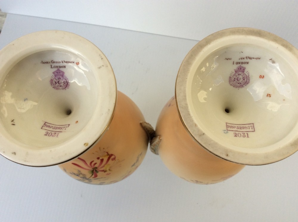 Beautiful Pair Of Hand Painted Blush Ivory Royal Worcester Vases View IX