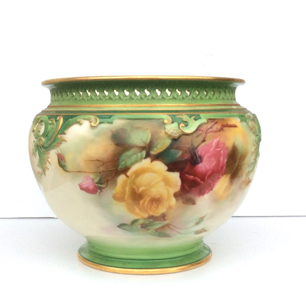 Antique Royal Worcester Hand Painted Jardiniere.