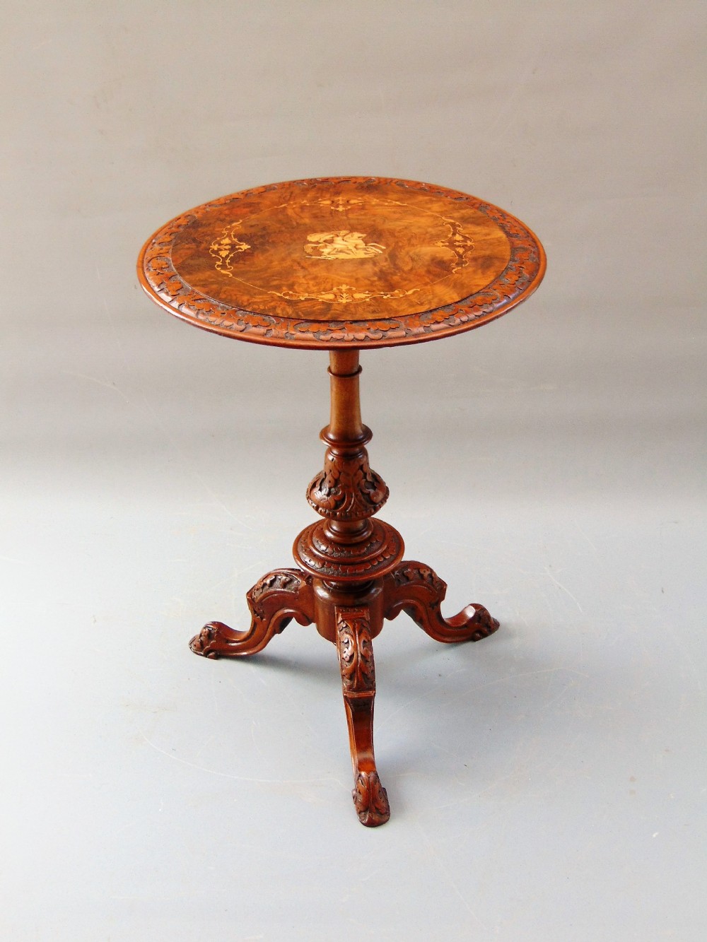 Wonderful quality antique inlaid marquetry burr walnut occasional wine table.