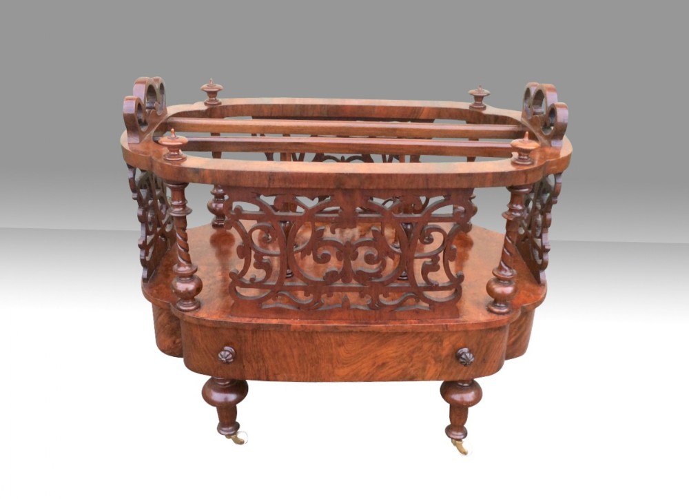 Antique Burr Walnut Victorian Canterbury,Magazine Holder 