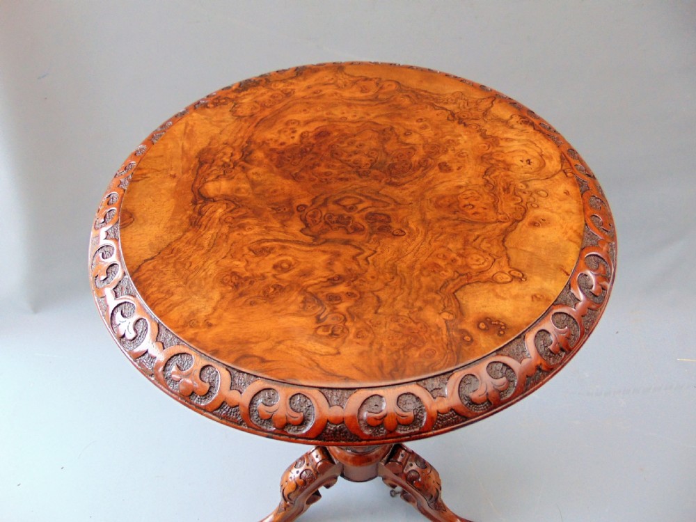 Exceptional Antique Burr Walnut Tea Poy,Lamp Table. View V