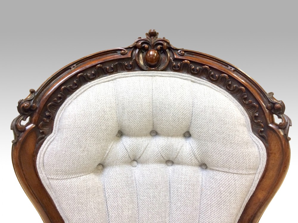 Antique walnut spoon back Cabriole leg open arm drawing room armchair  View VI