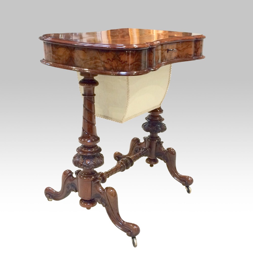 Quality Inlaid Burr Walnut Victorian Antique Sewing Table,Work Table 
