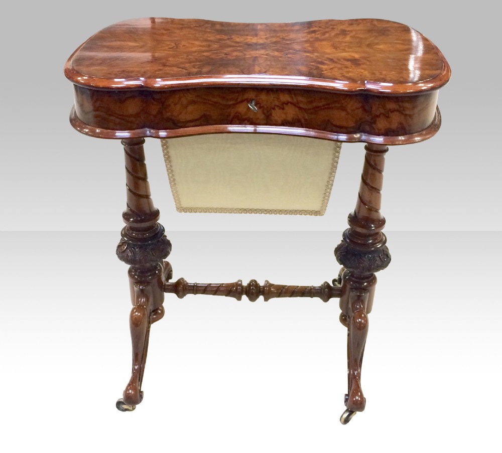 Quality Inlaid Burr Walnut Victorian Antique Sewing Table,Work Table  View V