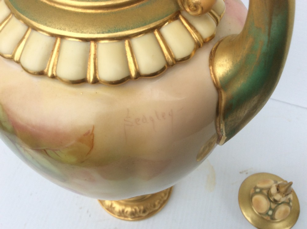 Large Royal Worcester Roses Vase Signed Sedgley  View VI
