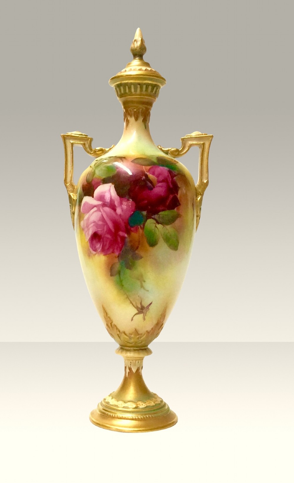 Royal Worcester  Vase, decorated with hand painted pink roses,Signed Austin.