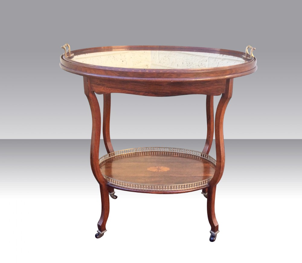 Beautiful Antique Inlaid Rosewood Etagere Occasional Tray Table 