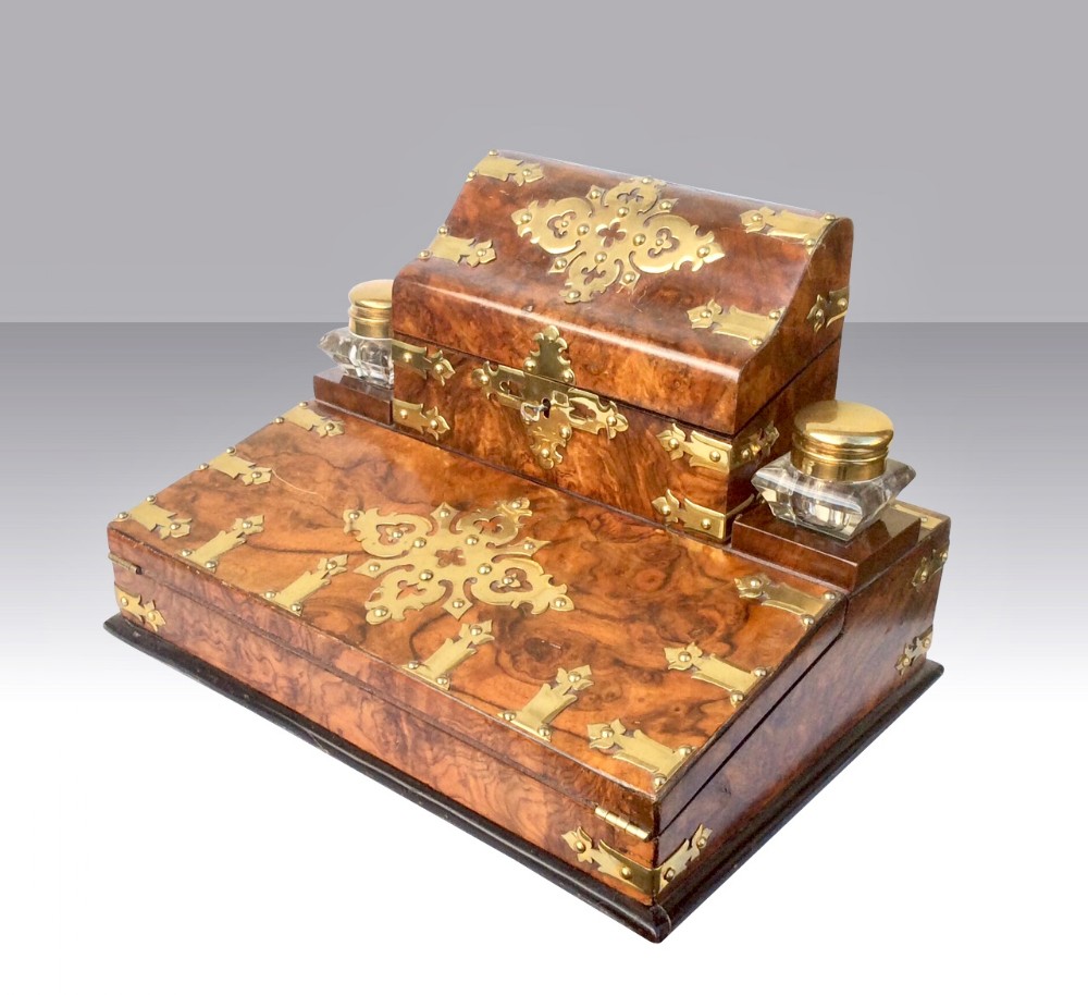 Antique Burr Walnut Desk Set With Writing Slope