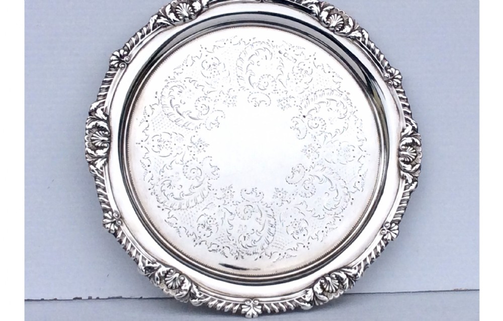 Antique Heavy Solid Silver Salver,Card Tray