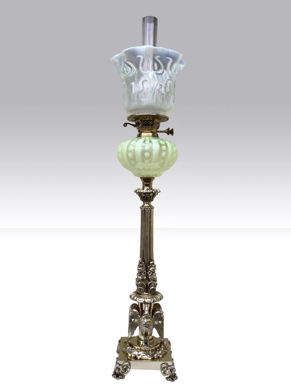 Antique Vaseline Glass Oil Lamp