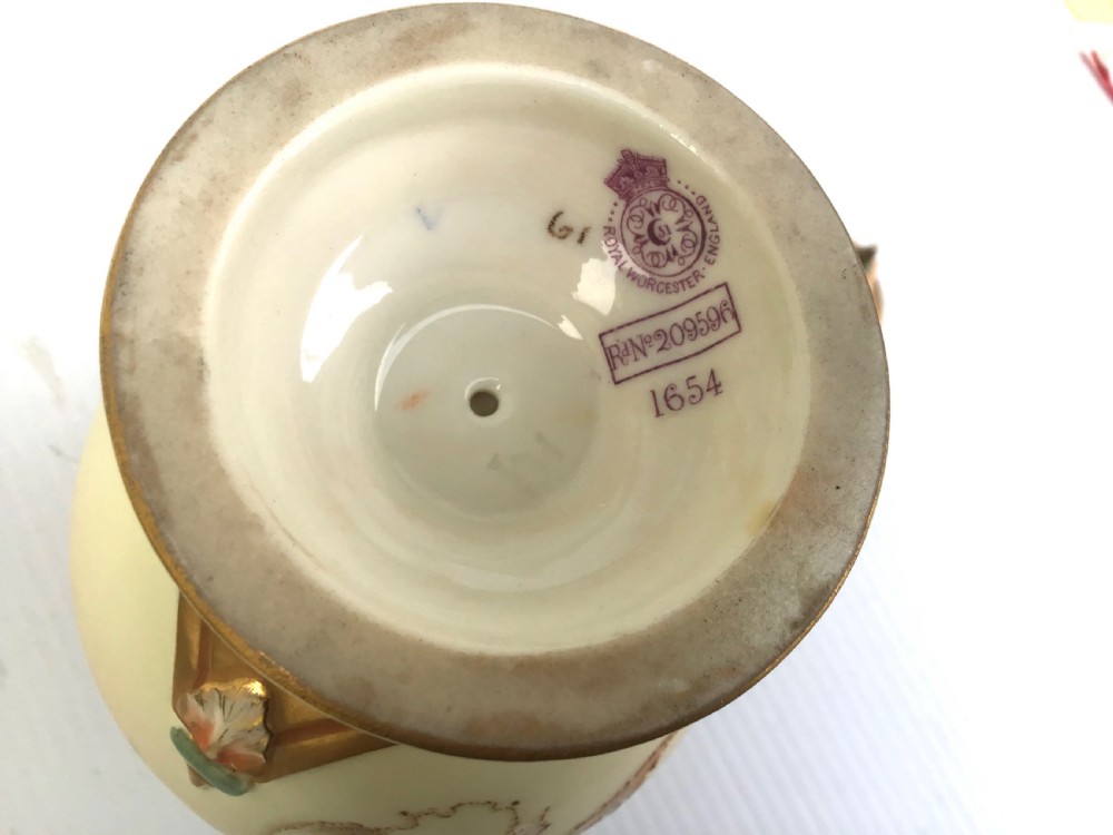 Antique Royal Worcester Painted Blush Ivory Pedestal Vase With Cover View V
