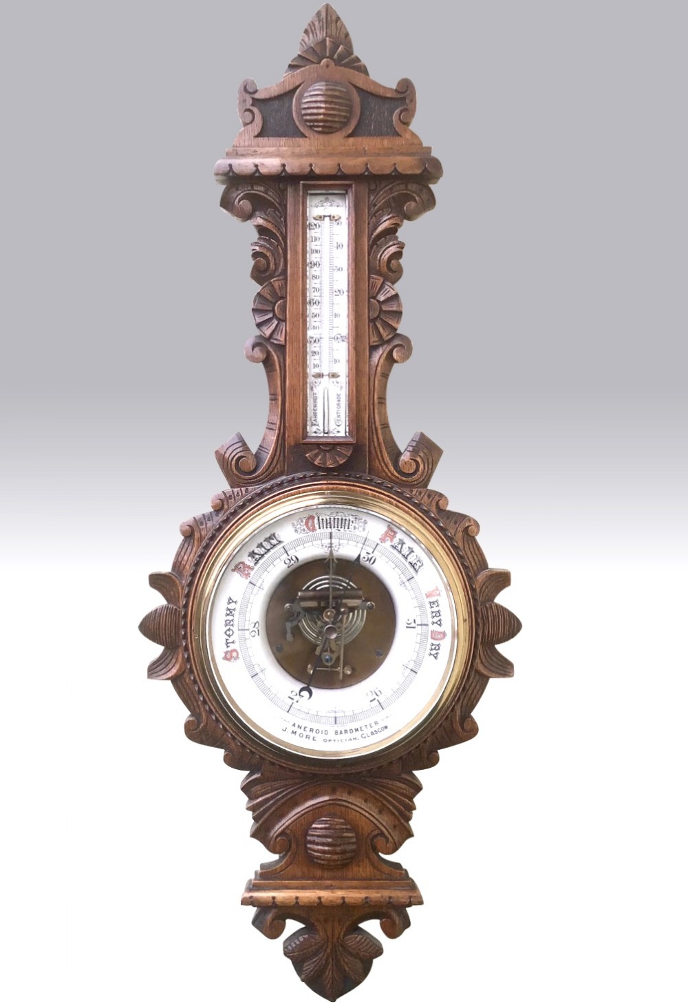Large Antique Oak Basin Dial Skeleton Aneroid Barometer