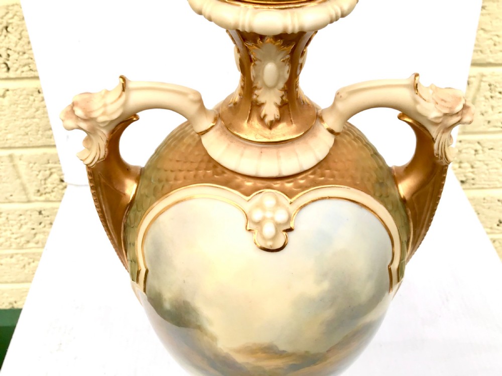 Antique Royal Worcester Lidded Vase by John Stinton View VII