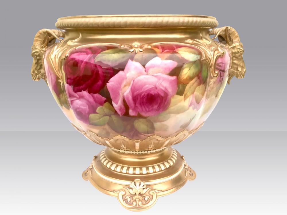Wonderful Large Antique  Royal Worcester Footed Jardiniere,Roses