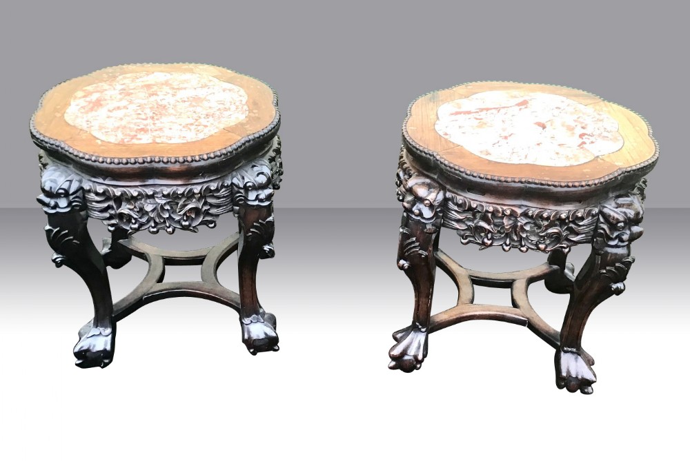 Pair of Antique Chinese Cherrywood Pot Stand Tables