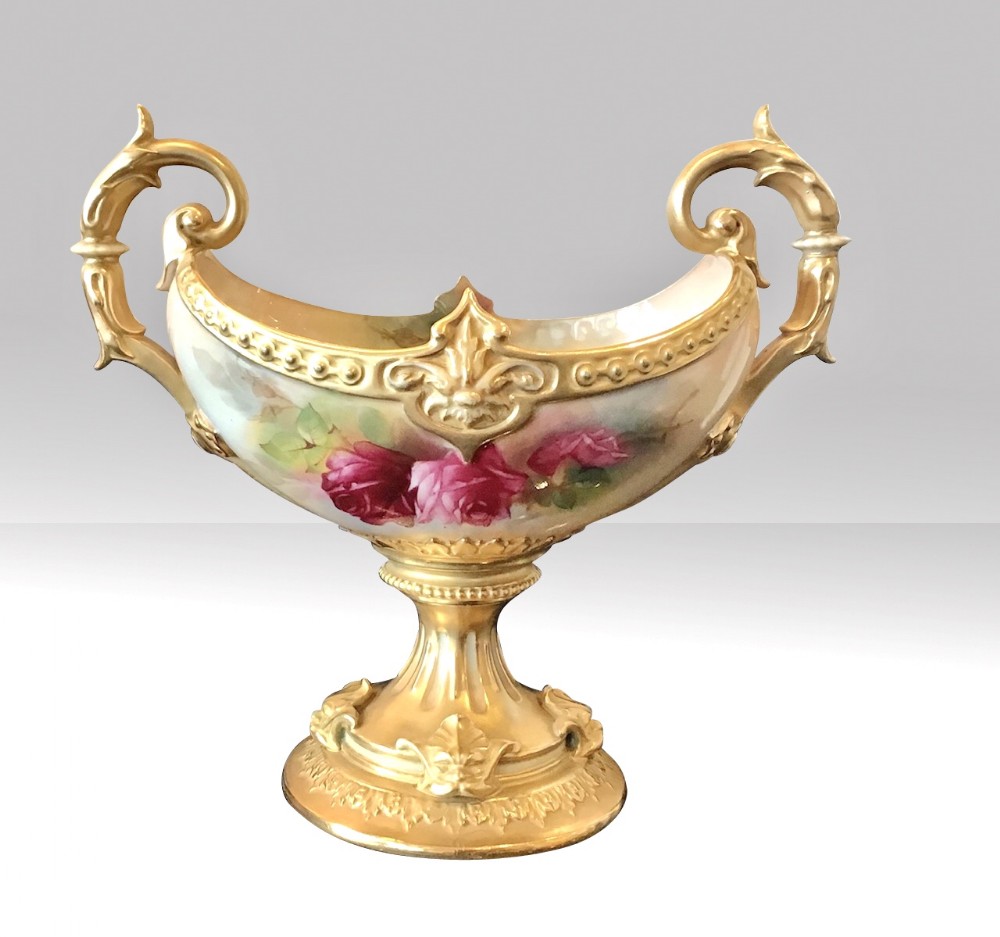 Antique Royal Worcester Pedestal Vase,Roses By Kitty Blake