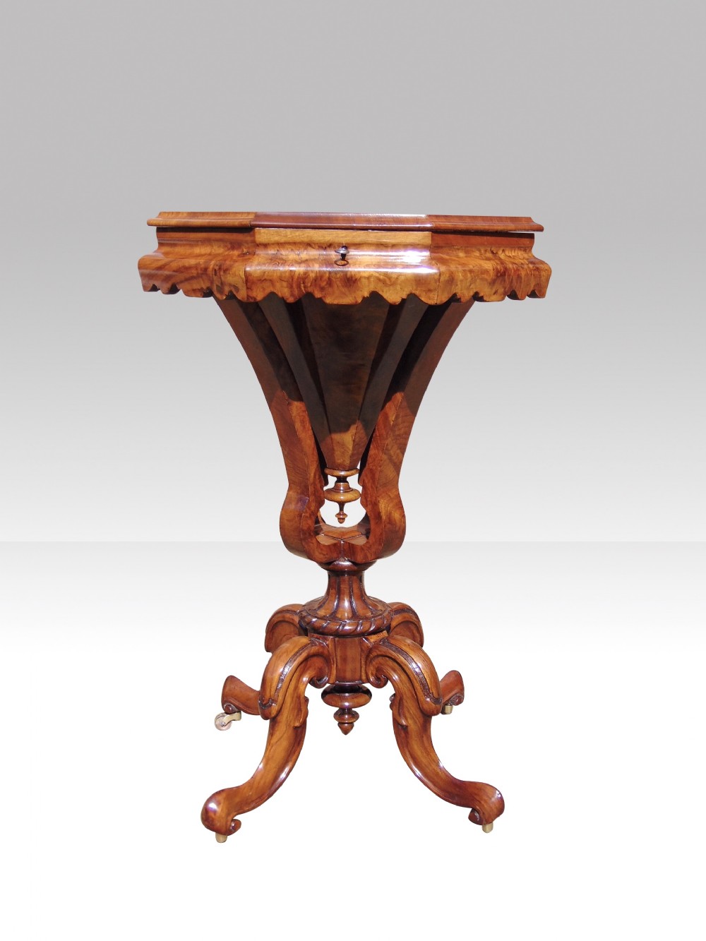Antique Burr Walnut  Trumpet Sewing Occasional Table