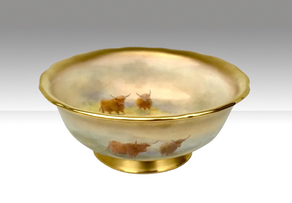 Stunning Harry Stinton Royal Worcester Highland Cattle Bowl,