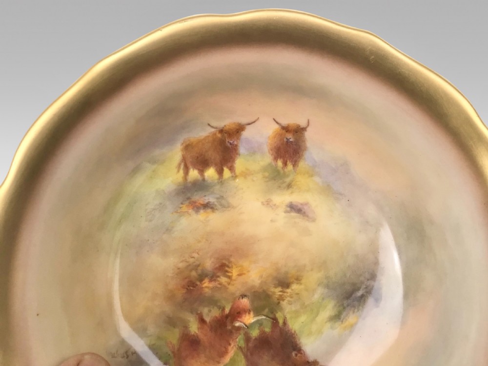 Stunning Harry Stinton Royal Worcester Highland Cattle Bowl, View IV