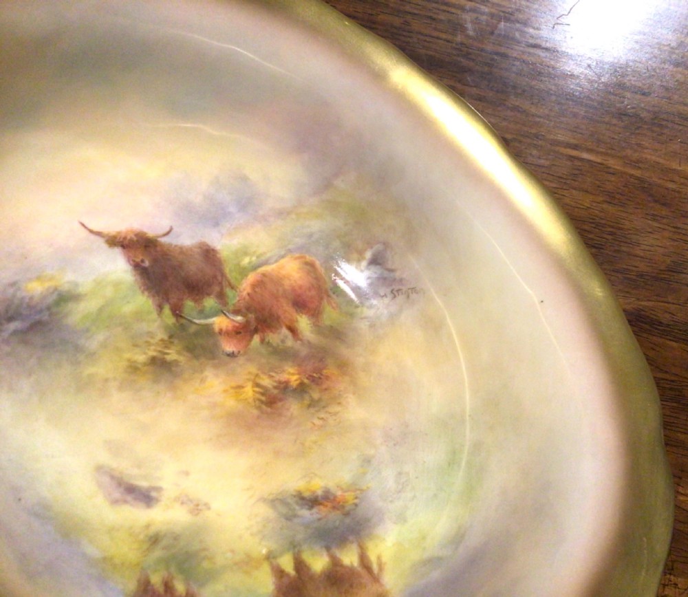Stunning Harry Stinton Royal Worcester Highland Cattle Bowl, View VI