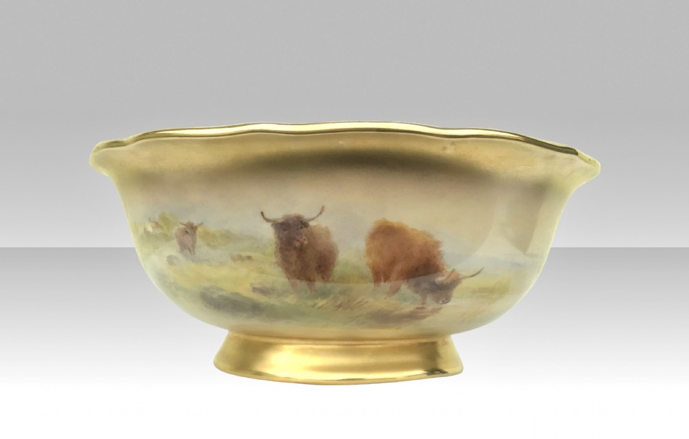 Stunning Harry Stinton Royal Worcester Highland Cattle Bowl, View IX