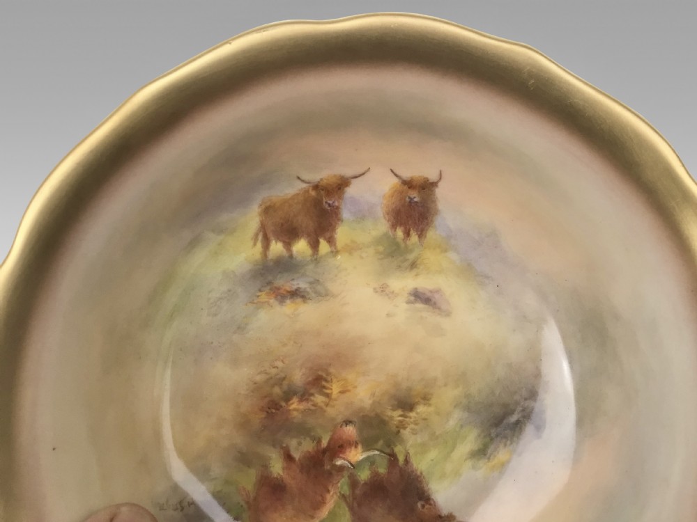Stunning Harry Stinton Royal Worcester Highland Cattle Bowl, View X