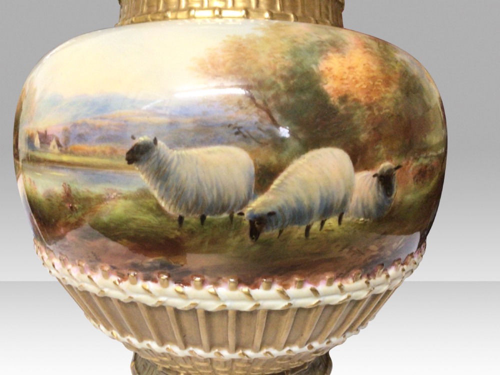 Antique Royal Worcester Sheep Vase By Harry Davis View II