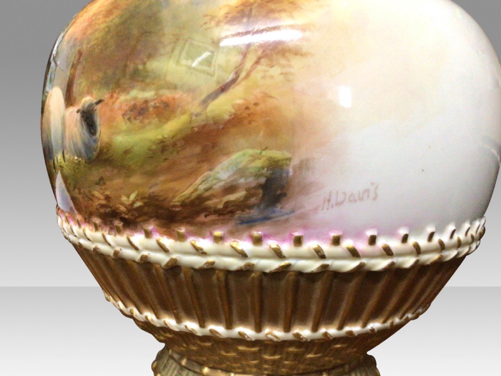 Antique Royal Worcester Sheep Vase By Harry Davis View III