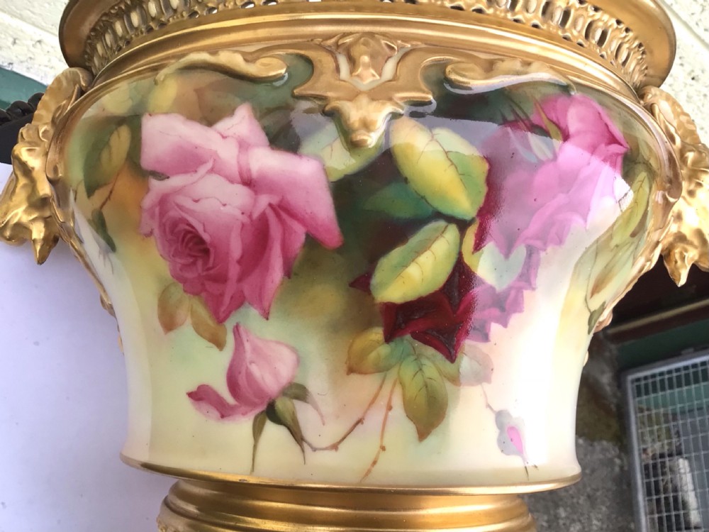 Antique Royal Worcester Roses Jardinere Vase View VIII