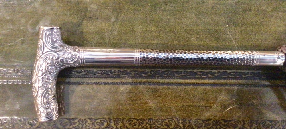 Antique Silver Handled Silk Parasol Umbrella. View IV