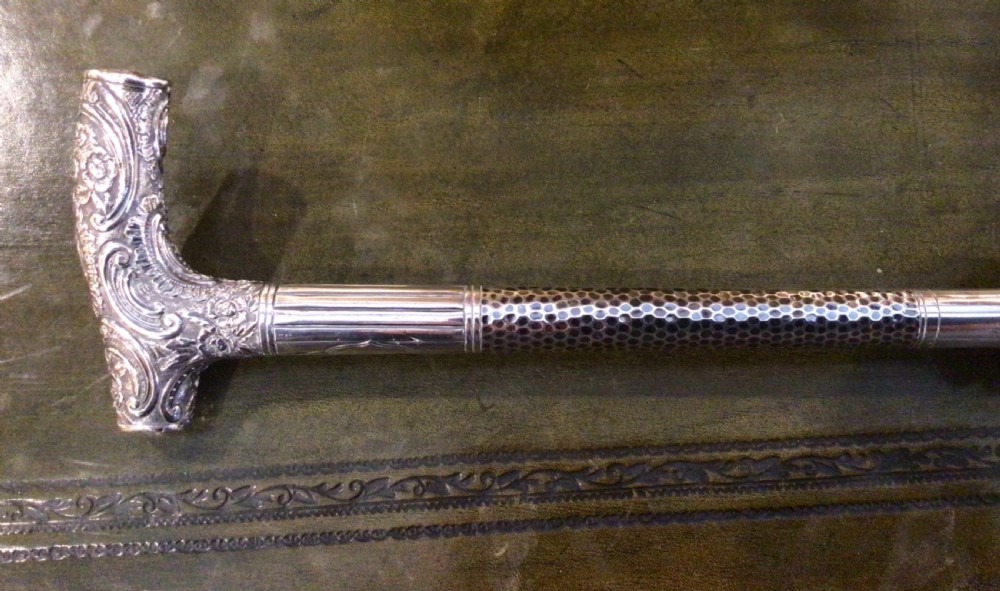 Antique Silver Handled Silk Parasol Umbrella. View V