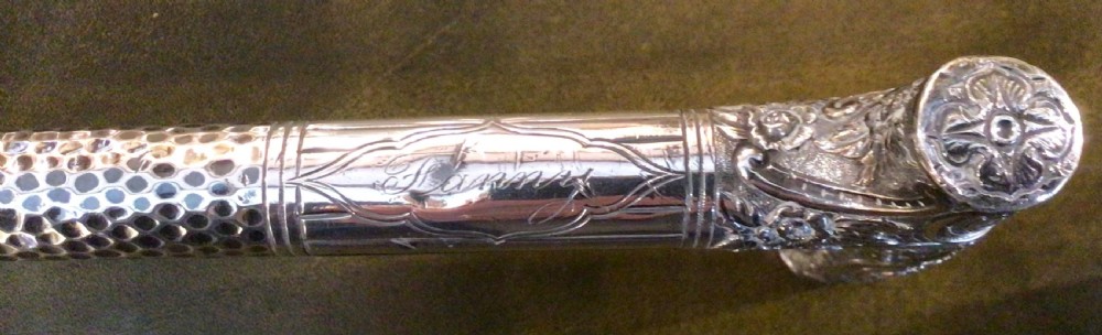 Antique Silver Handled Silk Parasol Umbrella. View VI