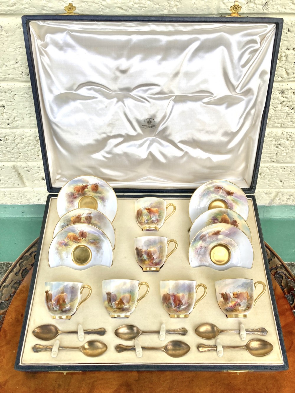 Six Royal Worcester Stinton Highland cups and saucers