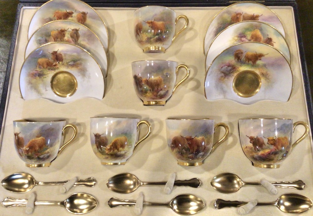 Six Royal Worcester Stinton Highland cups and saucers View III