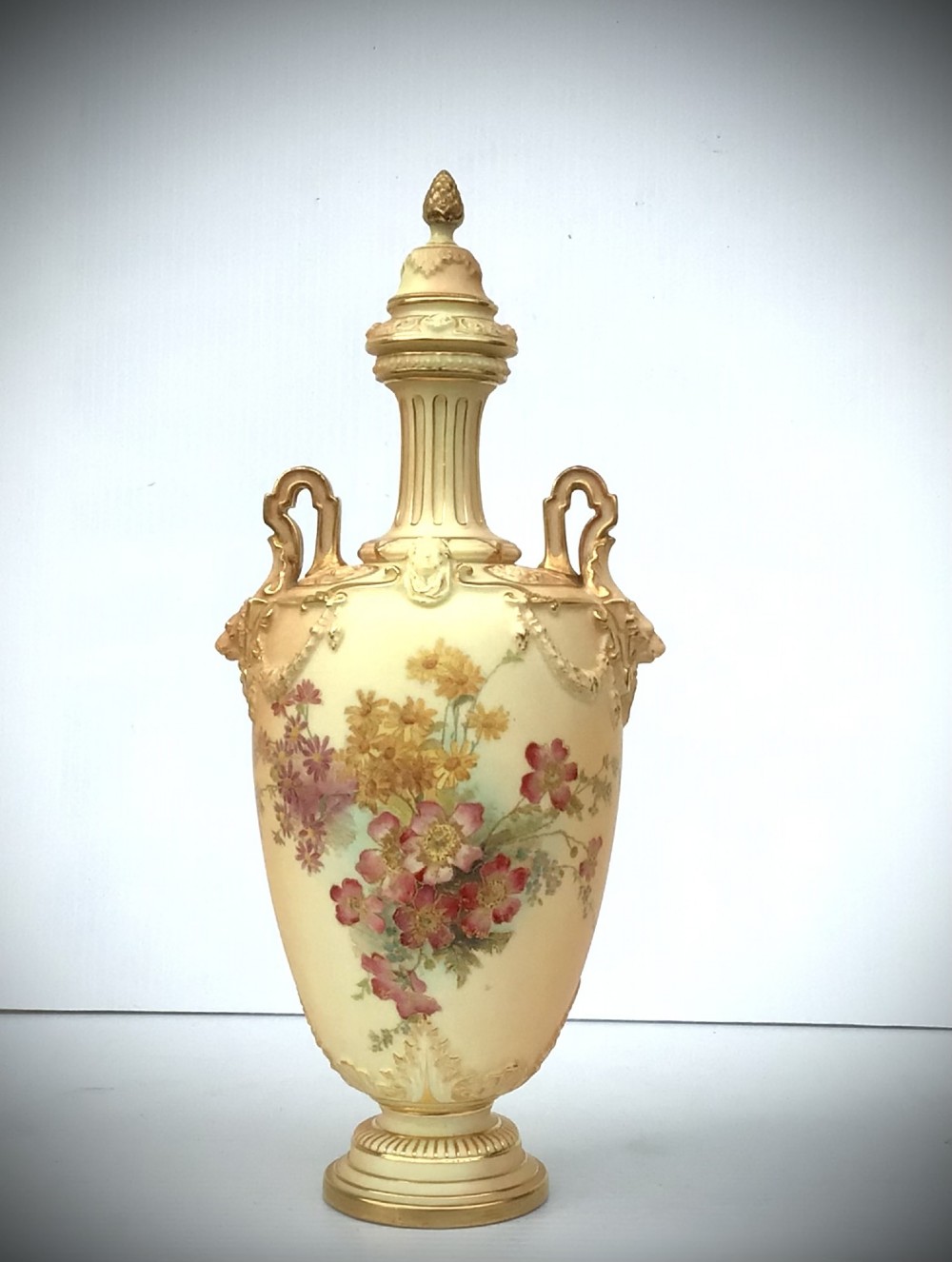 Antique Royal Worcester Blush Ivory Painted Vase
