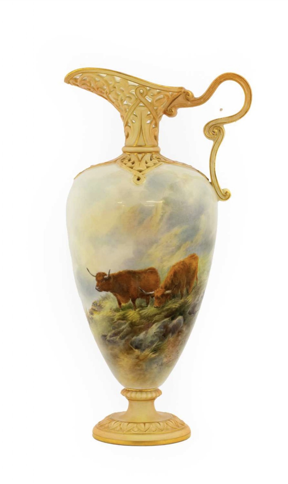 Antique Royal Worcester John Stinton Highland Cattle Vase,Ewer