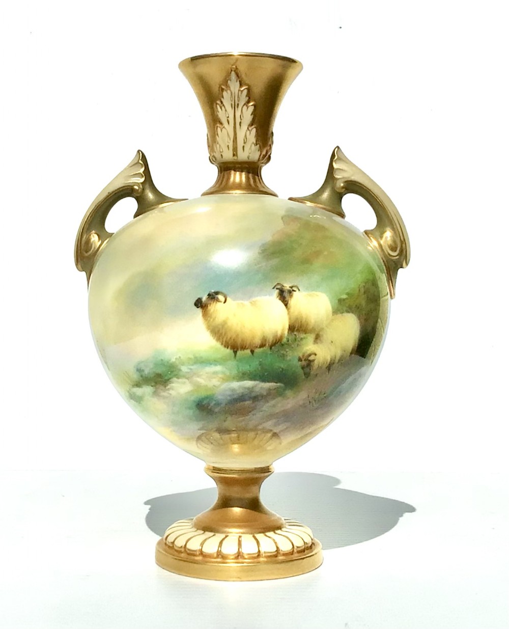 Antique Royal Worcester Harry Davis Sheep Vase