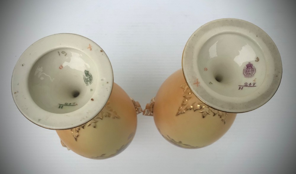 Beautiful pair of Royal Worcester Blush Ivory Vases View VIII