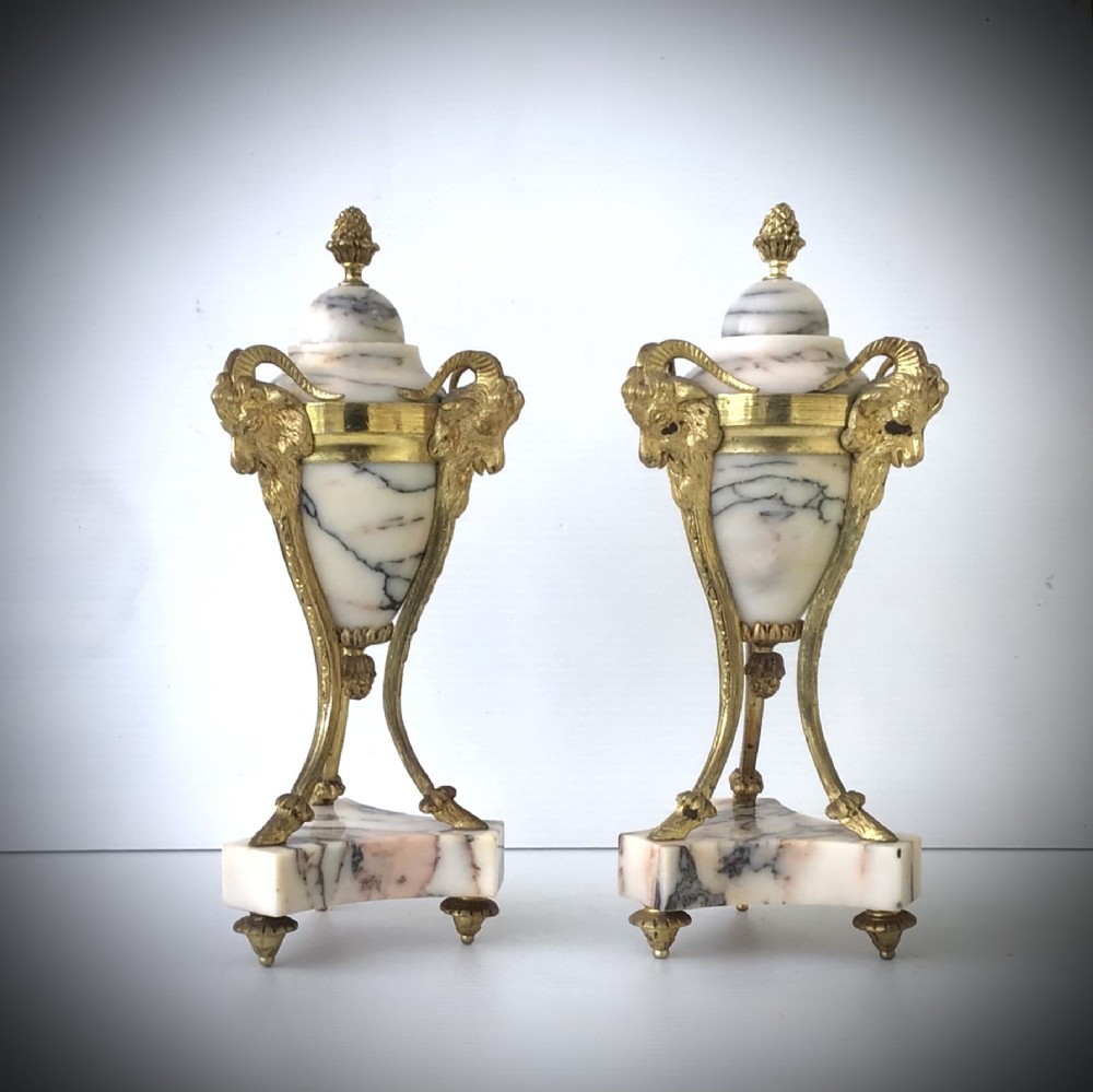 Pair of Antique Marble Gilt Bronze Cassolettes 