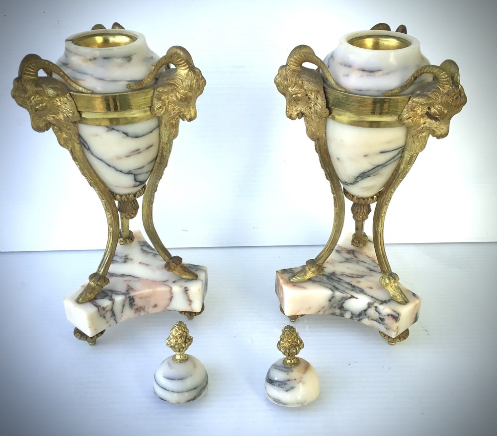 Pair of Antique Marble Gilt Bronze Cassolettes  View IV