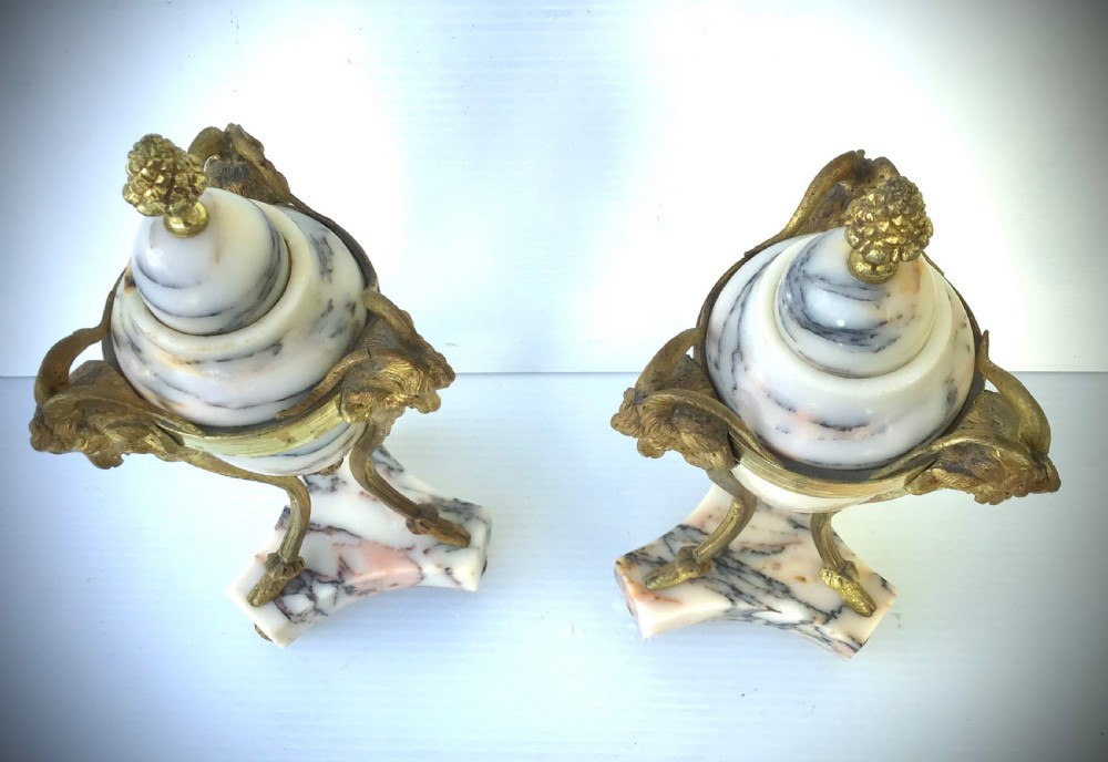 Pair of Antique Marble Gilt Bronze Cassolettes  View VI